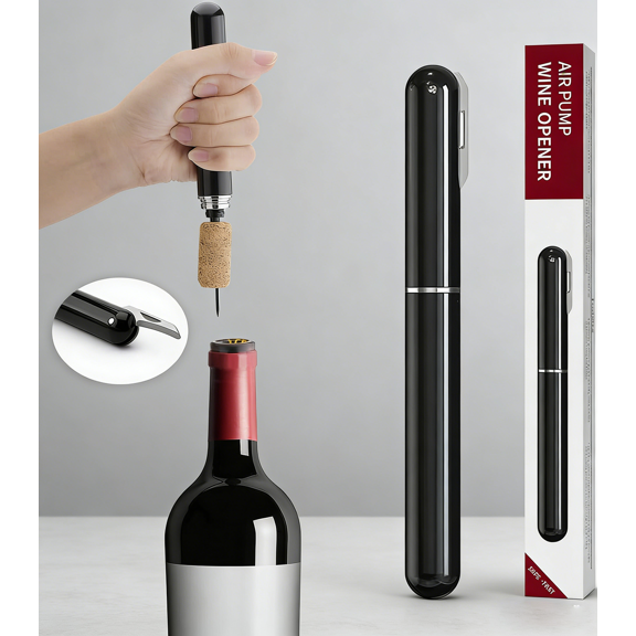 Wine Bottle Opener, Air Pressure Wine Corkscrew With Cutting Wine Bottle Foil Knife, Effortlessly Open Wine Bottles Without Damaging Corks, Easy-to-Use(Black)