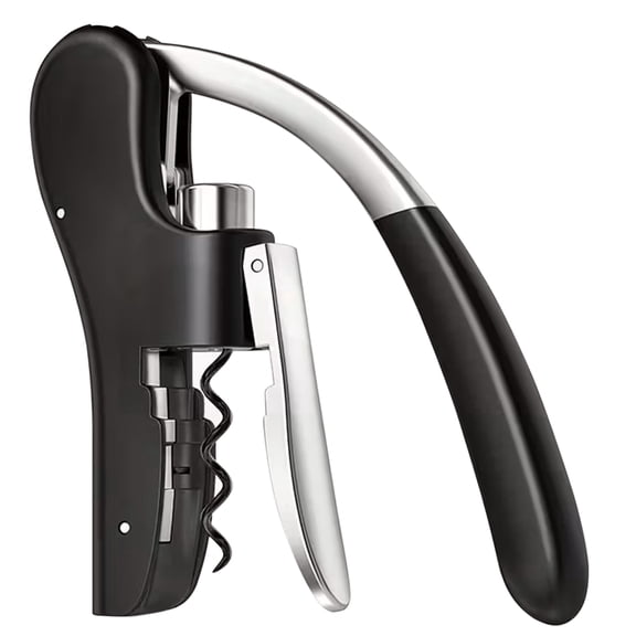 Wine Bottle Opener Stainless Steel Vertical Lever Corkscrew Anual Handheld Corkscrew with Built-in Foil Cutter Design