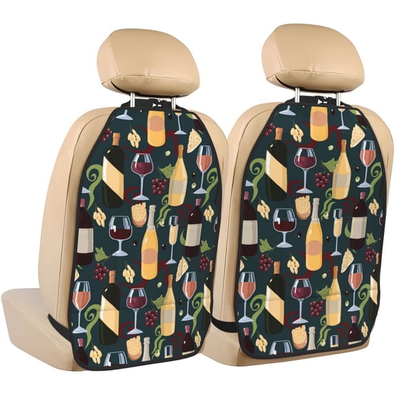 Wine Bottle Print No.9036 Mats Back Seat Protectors, Car Seat Protector Vehicle Organizers Waterproof Cover Back Seat Cover for Kids with 3 Storage Pockets 2 Pack