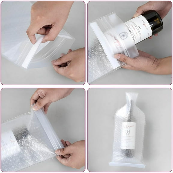 Wine Bottle Protector - 4pcs Reusable Bubble Wrap Sleeves for Travel, Shipping, Packaging