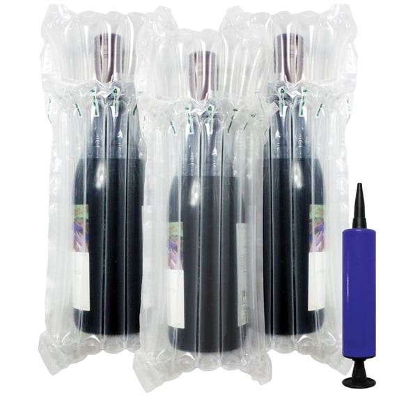 Wine Bottle Protector Bags 15 Pack - Inflatable Air Column Cushioning Sleeves Packaging Ensures Safe Transportation of Glass Bottles during Travel or Shipping with Free Pump