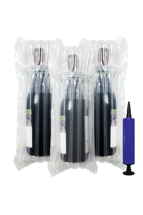 Wine Bottle Protector Bags 15 Pack - Inflatable Air Column Cushioning Sleeves Packaging Ensures Safe Transportation of Glass Bottles during Travel or Shipping with Free Pump