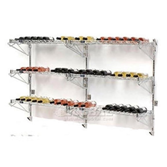Wine Bottle Rack - Double Wide 6 Shelf Wall Mount, 54 Bottle - 72 x 14 x 34 in., Chrome