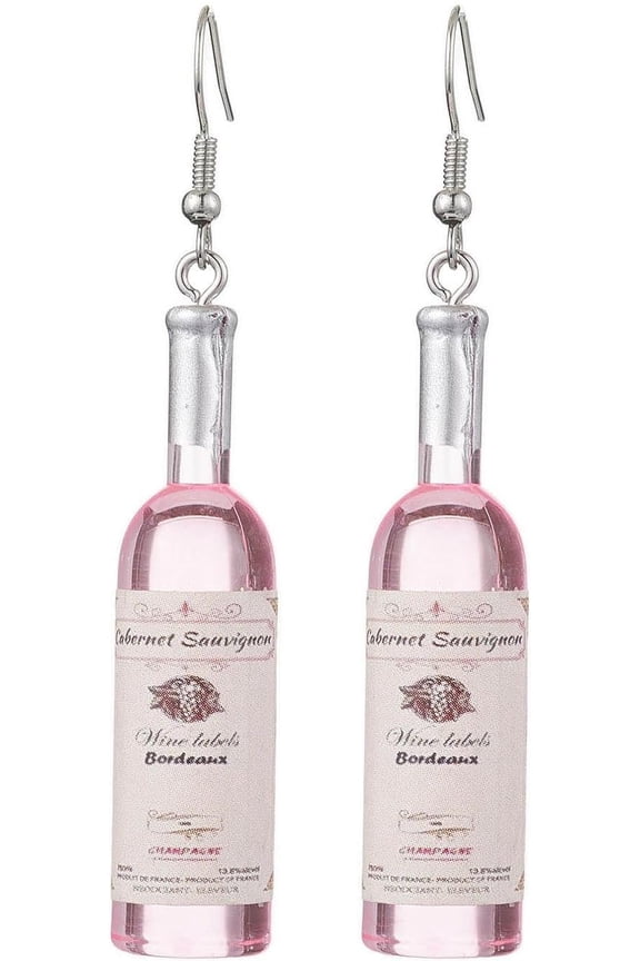 Wine Bottle Resin Dangle Earrings Iron Earrings for Women Pink 70x12mm 2Pair/set