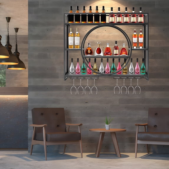 Wine Bottle Shelf, Hanging Metal Wine Rack Cabinet 39.37*5.91*31.5in Black 110.23 lbs Wall Mounted Wine Rack