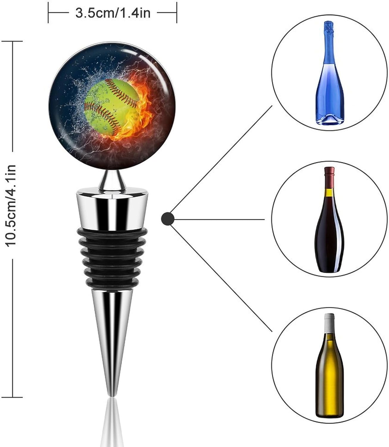 Wine Bottle Stopper Compatible With Ice Water Fire Softball Baseball