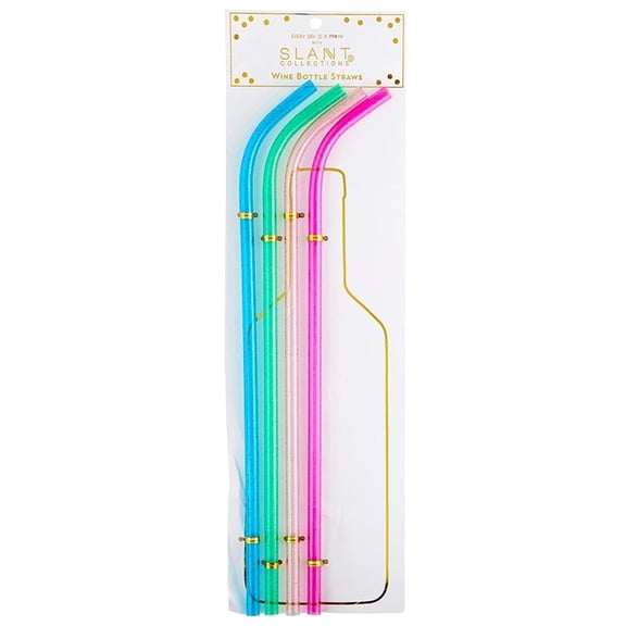 Slant Collections BPA-Free Acrylic Washable Reusable Straws, 4-Count (15-Inches Tall), Multi-color Glitter & Gold