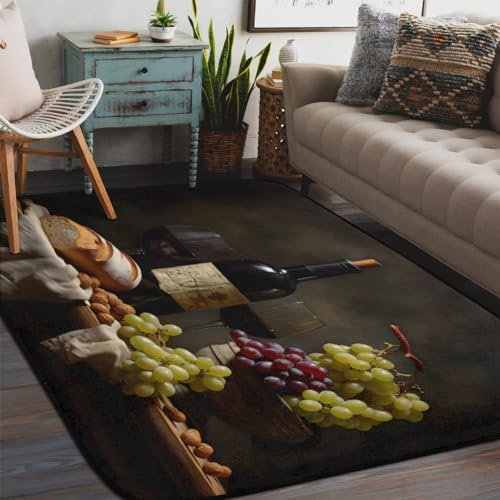 Wine Bottles Area Rug for Living Room Bedroom 5'x 7',Grape Fruit Carpet for Dining Room Kids Playroom Kitchen Office Backyard Patio Nursery Rug Throw Rug Home Decor$$Home Decor, Kitchen, & Other