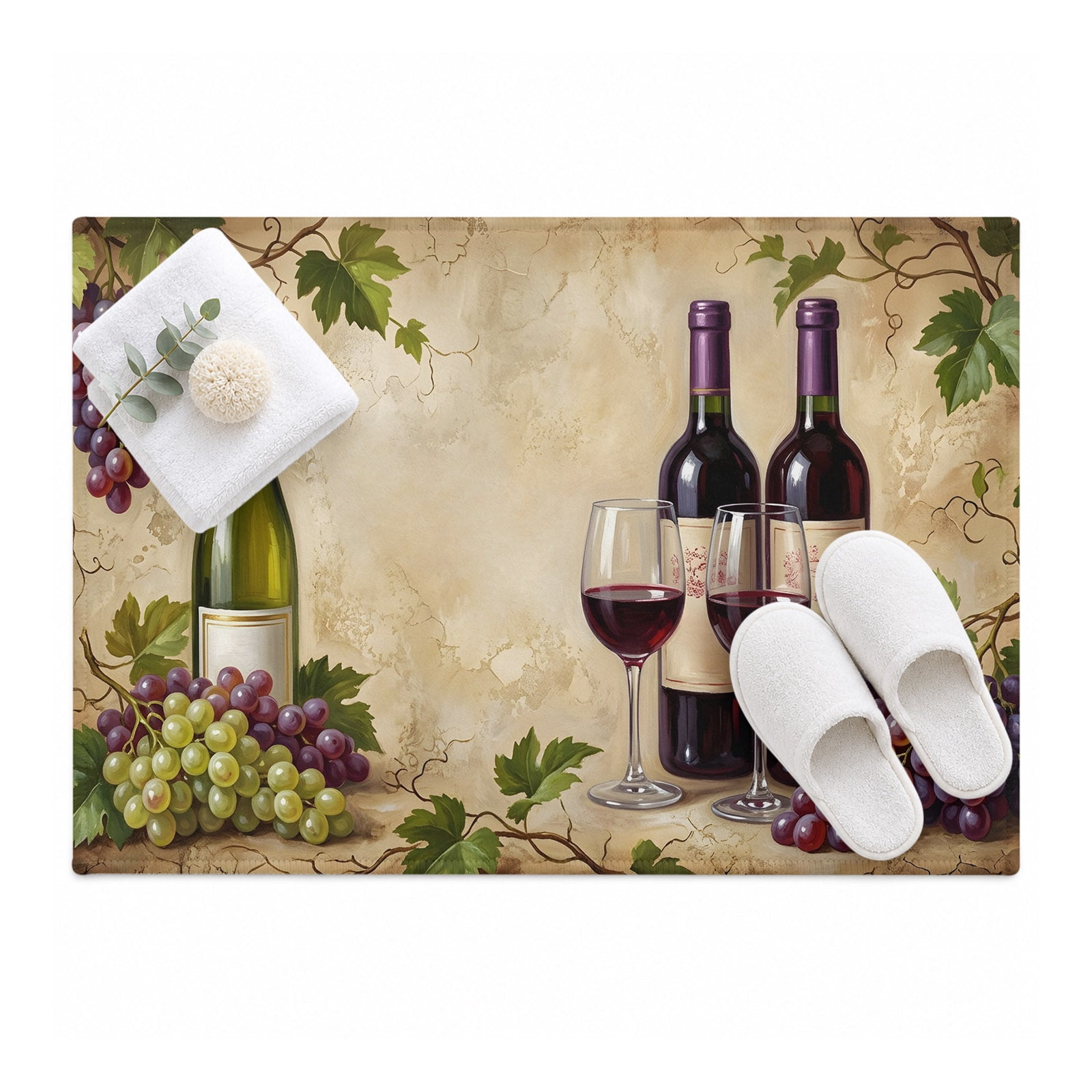 Wine Bottles Grapes Area Rug 2'x3', Wine Glasses Fruit Rustic Mat Non ...