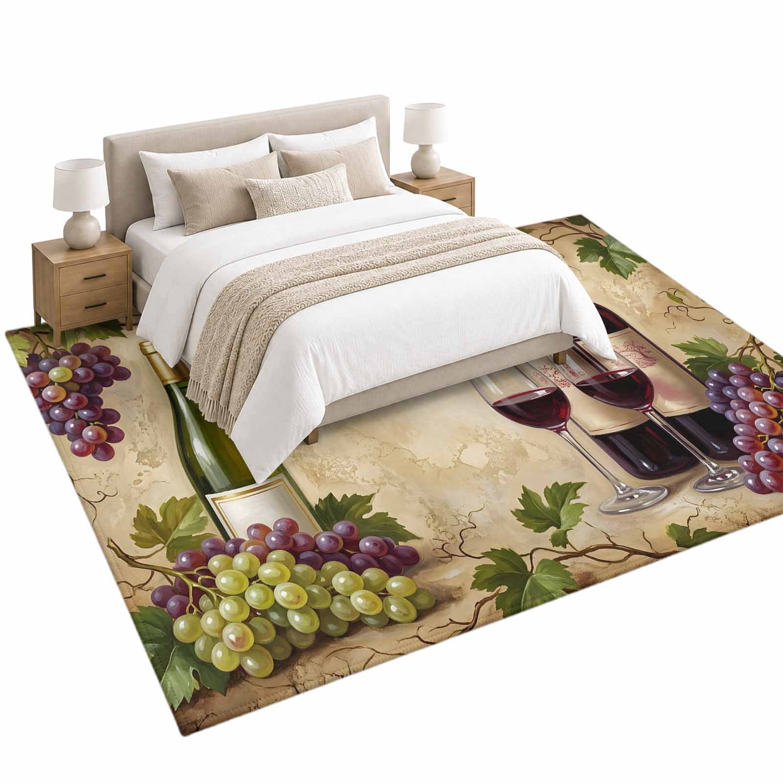 Wine Bottles Grapes Area Rug 5'x7', Wine Glasses Fruit Rustic Soft Mat ...