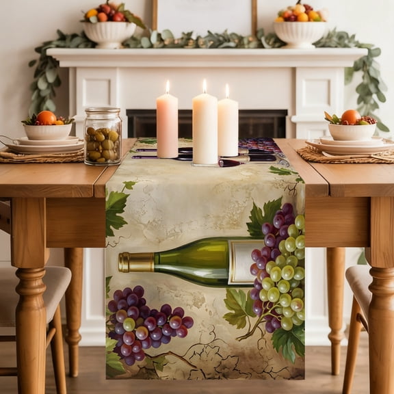 Wine Bottles Grapes Dining Table Runner, Wine Glasses Fruit Rustic Washable Table Runners Kitchen Coffee Table Center Decor for Home Party Holiday Wedding 13 x 60 Inches