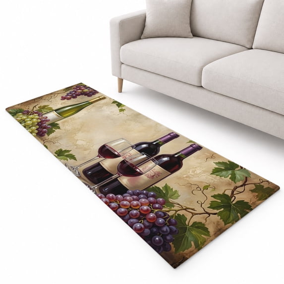 Wine Bottles Grapes Runner Rug 2'x6', Wine Glasses Fruit Rustic Soft ...
