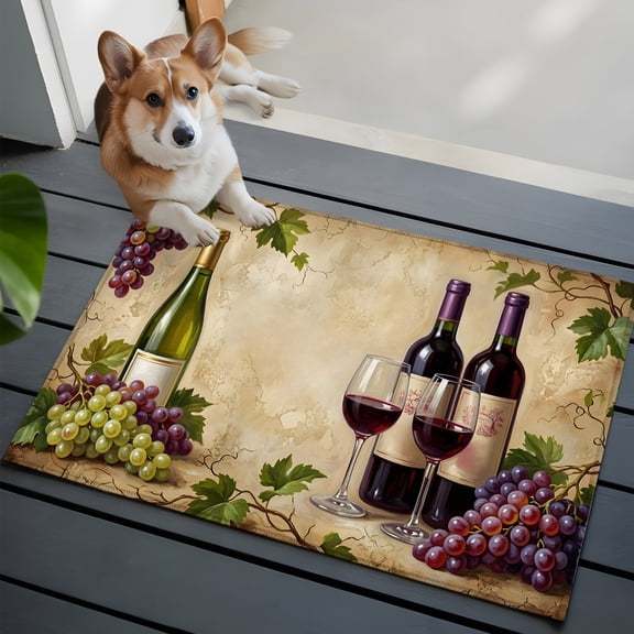Wine Bottles Grapes Washable Entry Rug 2x3 Wine Glasses Fruit Rustic Low-Profile Area Rugs with Non Slip Backing Indoor Floor Carpet for Entrance Living Room Bedroom Home Office