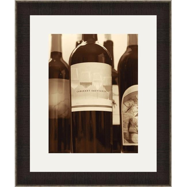 Wine Bottles Monotone Framed Print with Brown and Silver Frame