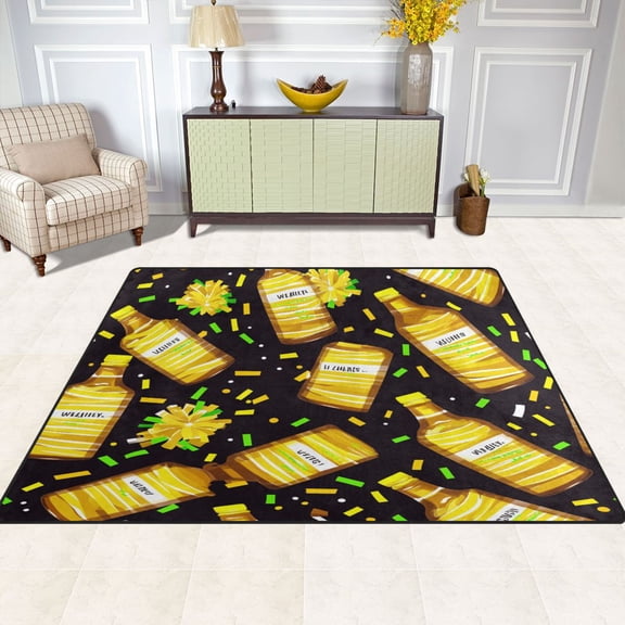 Wine Bottles Pattern 63''x48'' Plush Memory Foam Bath Mat, Soft, Absorbent, Non Slip, Durable