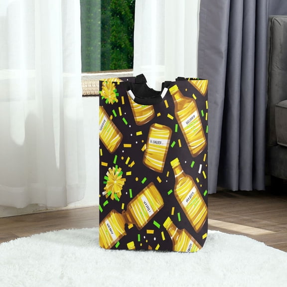 Wine Bottles Pattern Foldable Laundry Hamper 12.6x11x22.7in with Handles for Bathroom Bedroom Storage