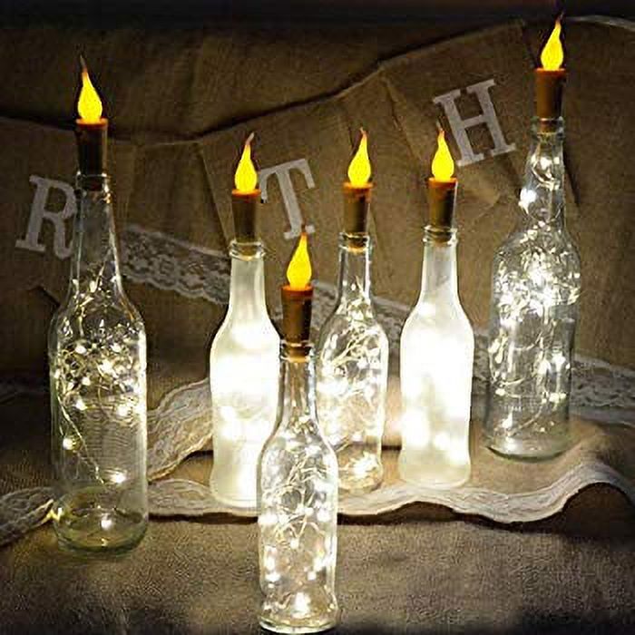 Wine Bottles String Lights with Candle Topper, Bottle Stopper Lights