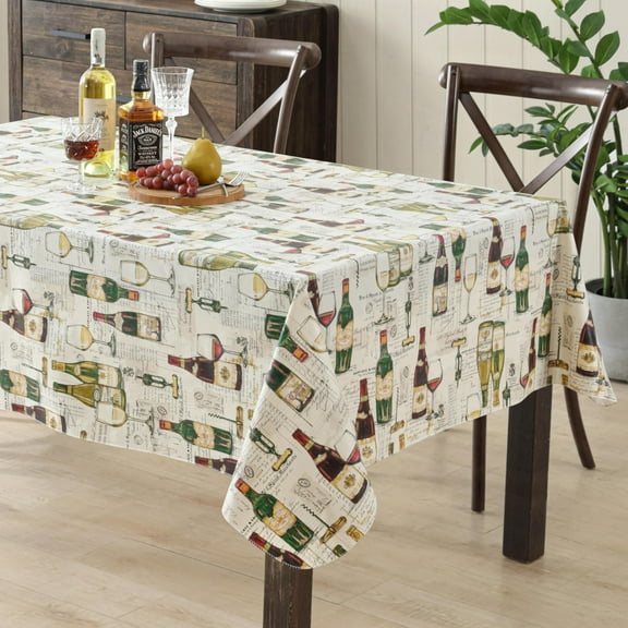 Wine Bottles and Tasting Print 52 x 52 inch Square Vinyl Flannel Backed Holiday Party Tablecloth