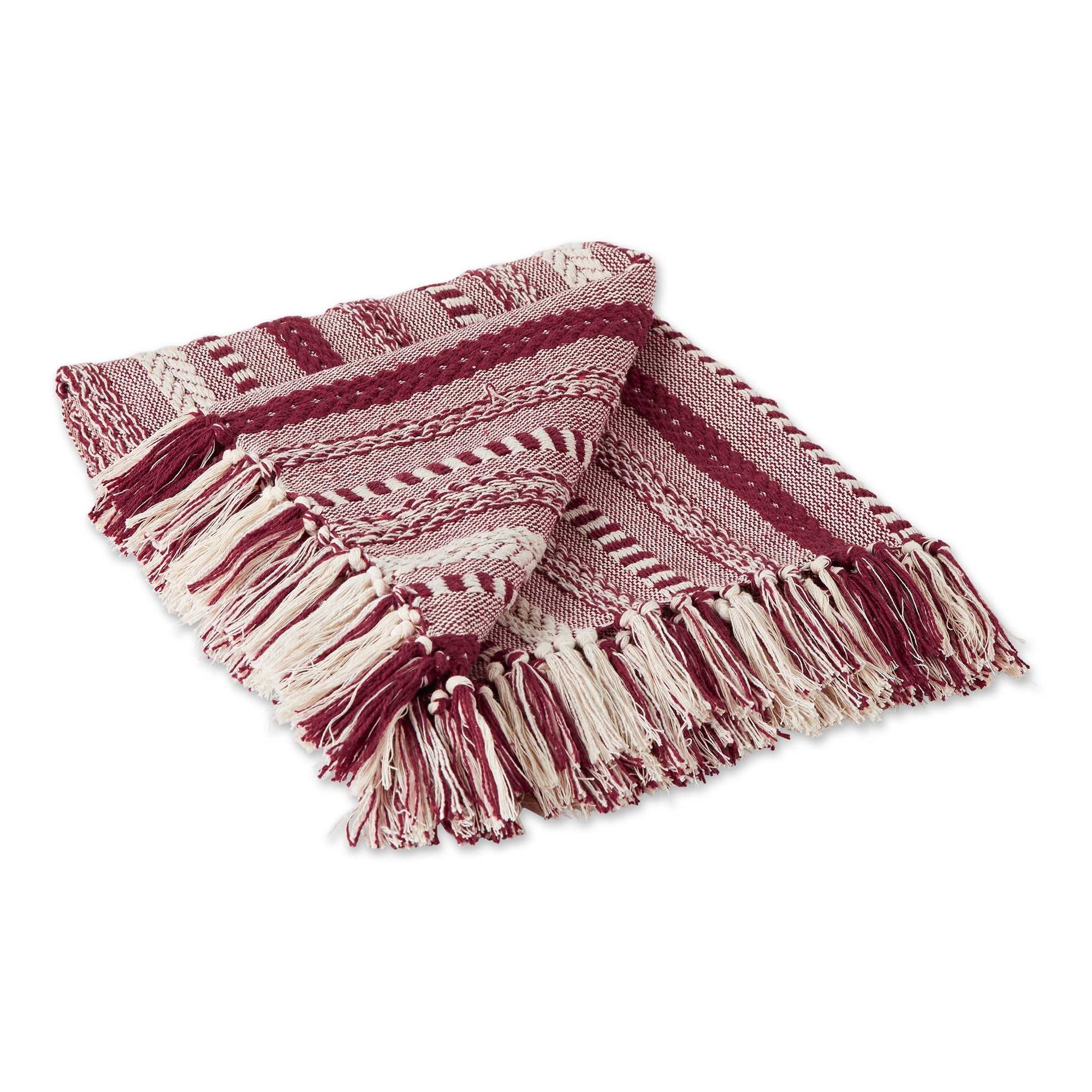 Full Size Wine and White Cotton Striped Throw Blanket