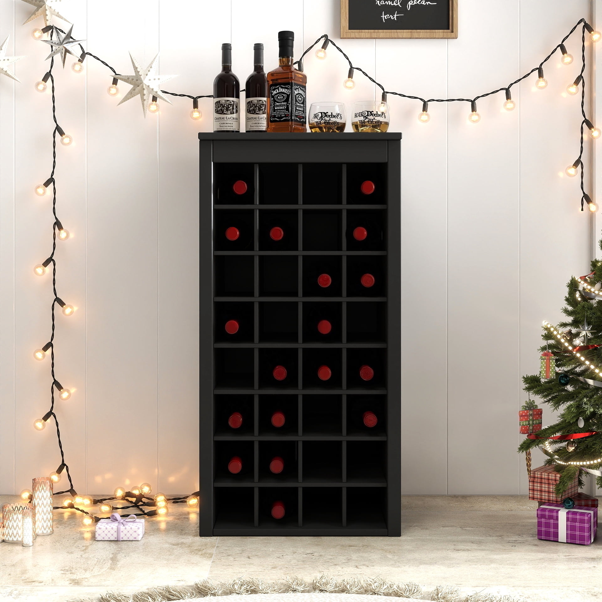 Wine Cabinet 32-Bottle Modular Storage Buffet for Home Bar Dining Room, Black