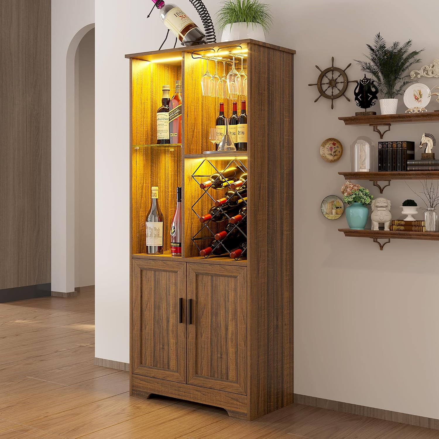 Wine with LED Lights 57.8" Tall Bar with Glass Holder