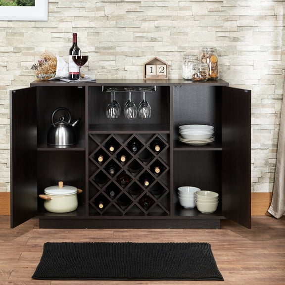 Wine Cabinet | Store 18 Bottles, Add Style to Living Room | High - Quality Composite Wood | Ample Storage with Two Shelves