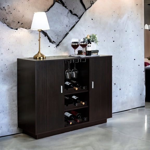Wine Cabinet with Glassware Storage | Store Accessories, Hang Glasses, Keep Wine | Synthetic Wood for Stability | Improve Wine Organization
