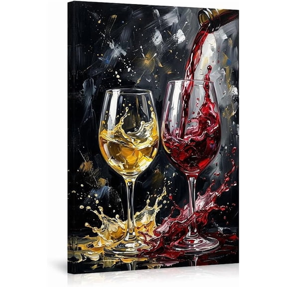 Wine Canvas Wall Art Red and White Wine Glass Splashing Abstract Pictures Modern Kitchen Decor Large Artwork Posters for Dining Room Bar Restaurant Home Wall