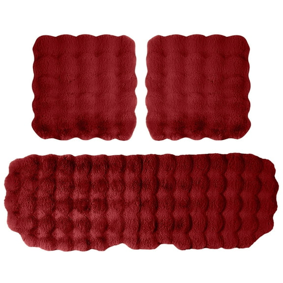 Wine Car Seat Cushion Set, Luxury Thickened Plush Car Seat Cushion Set, Soft Protector Warm Faux Non-Slip Front And Back Seat Covers (3Pcs)