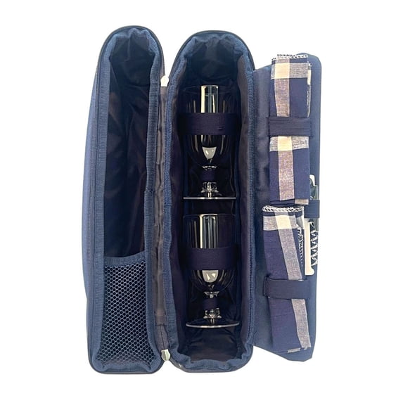 Wine Carrier Tote Bag Set Insulated Bottle Cooler Blue