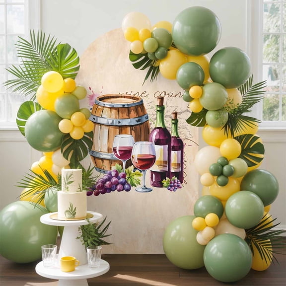 Wine Cask Arch Backdrop Cover, 7.2FT, Grape Wine Country Vintage Watercolor Spandex Arch Covers Double-Sided Backdrop for Wedding Birthday Party Photo Background Decoration