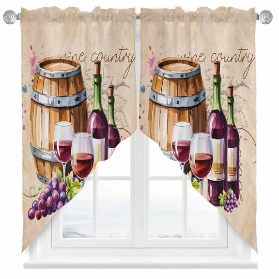 Wine Cask Swag Curtain Valance for Windows, Grape Wine Country Vintage Watercolor Window Treatments Short Swag Topper for Kitchen Windows Bathroom Bedroom, 28"x36"