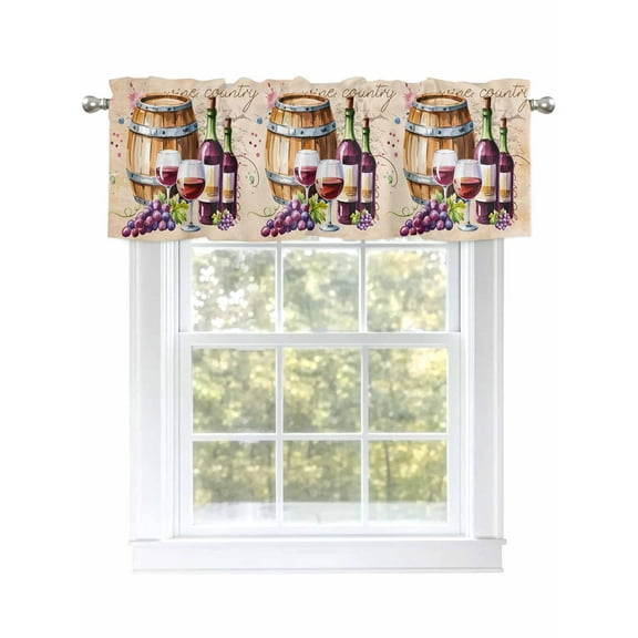 Wine Cask Valances for Windows, Rod Pocket Kitchen Valance Curtains - Soft & Washable Small Window Treatment for Living Room, Bathroom, Retro Farmhouse Grape 54x18inch, 1 Panel