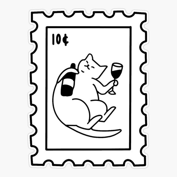 Wine Cat Stamp Er, Phone Decal Water Bottle Stickers Car Decals, Funny Birthday Gift