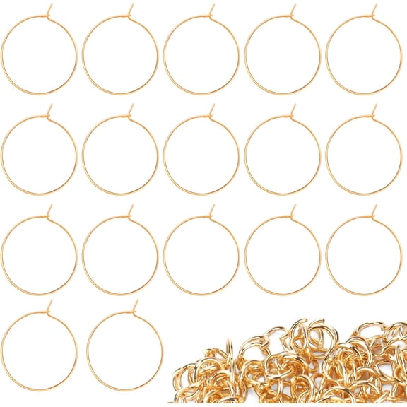 Wine Charm Rings 100Pcs Wine Glass Charm Rings for DIY Stem Glasses Charms 1-Inch Ring with 100 Open Jump Rings - Gold
