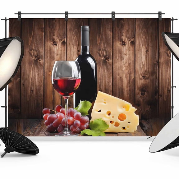 Wine Cheese Backdrop for Photography, Fabric Photo Background Backdrop, Grapes Farmhouse Brown Wooden Plank Photo Booth Background for Portrait Photoshoot Video Wedding Studio Decoration Banner 7x5ft