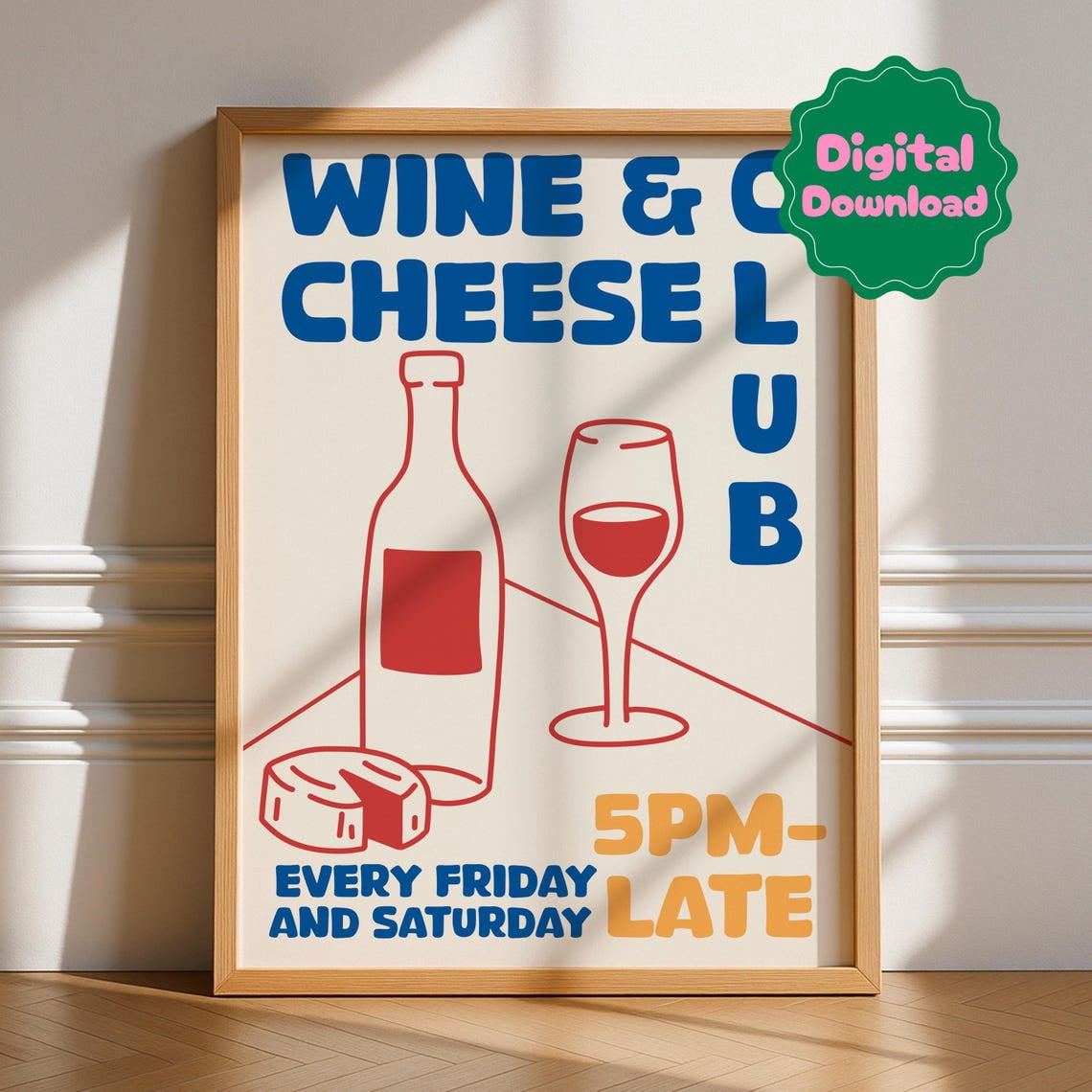 Wine Cheese Club Cooking Bar Cart Wall Art Poster Print - Walmart.com