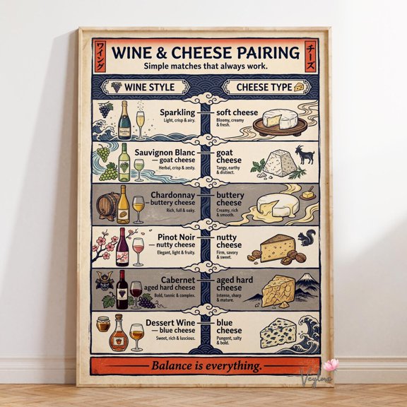 Wine Cheese Pairing Chart Wall Decor