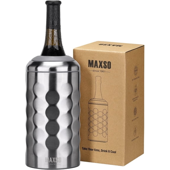 Wine Chiller Bucket, Portable 750 ml Champagne & Bottle Cooler Keep Beveras Cold, Stainless Steel Vacuum Insulated Gifts for Lovers - Silver