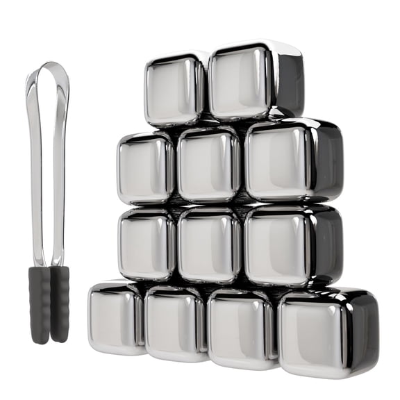 Wine Chillers Metal Ice Cube 12 PCS Stainless Steel Whiskey Stones Reusable Whiskey Rocks Beverage Chilling Stones for Scotch and Bourbon Drinking Gifts Set for Men Dad Husband,Silver