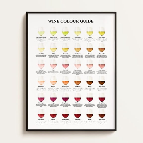 Wine Color Guide Chart Poster, Sommelier, Unframed Paper Poster 24x36in