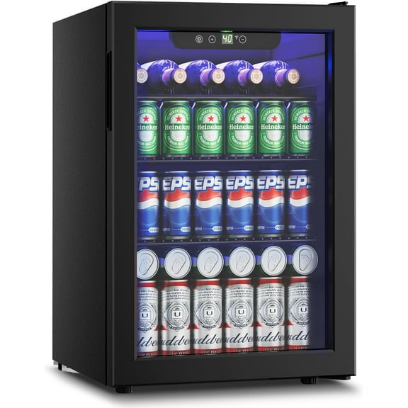 Wine Cooler, 26 Bottle 95 Can Mini Wine Fridge with Clear Glass Door for Beer Soda Water Drink, Small Wine Cellar Beverage Refrigerator for Bedroom Office Home Bar Dorm, 2.6 Cu.Ft