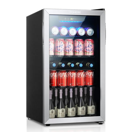 ?????? ?????? Wine Cooler / Cabinet Beverage Refrigerator, 3.2 Cu.ft Mini Bar Fridge, 32°F-61°F Wine Cellar Beer Soda, Stainless Steel Frame Glass Door, Digital Temp, Adjustable Shelves, FOHERE