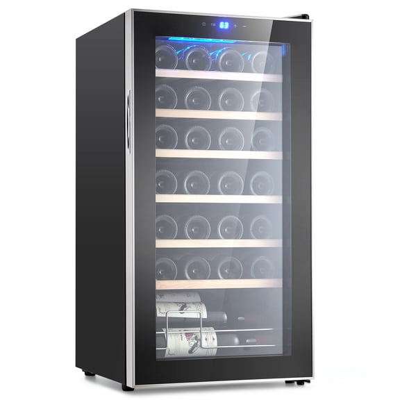 Wine Cooler Compressor Refrigerator 14 Bottle Capacity, Digital Temperature Control 41°F-64°F, UV Blocking Glass Door, Quiet Operation for Car Home Office Bar