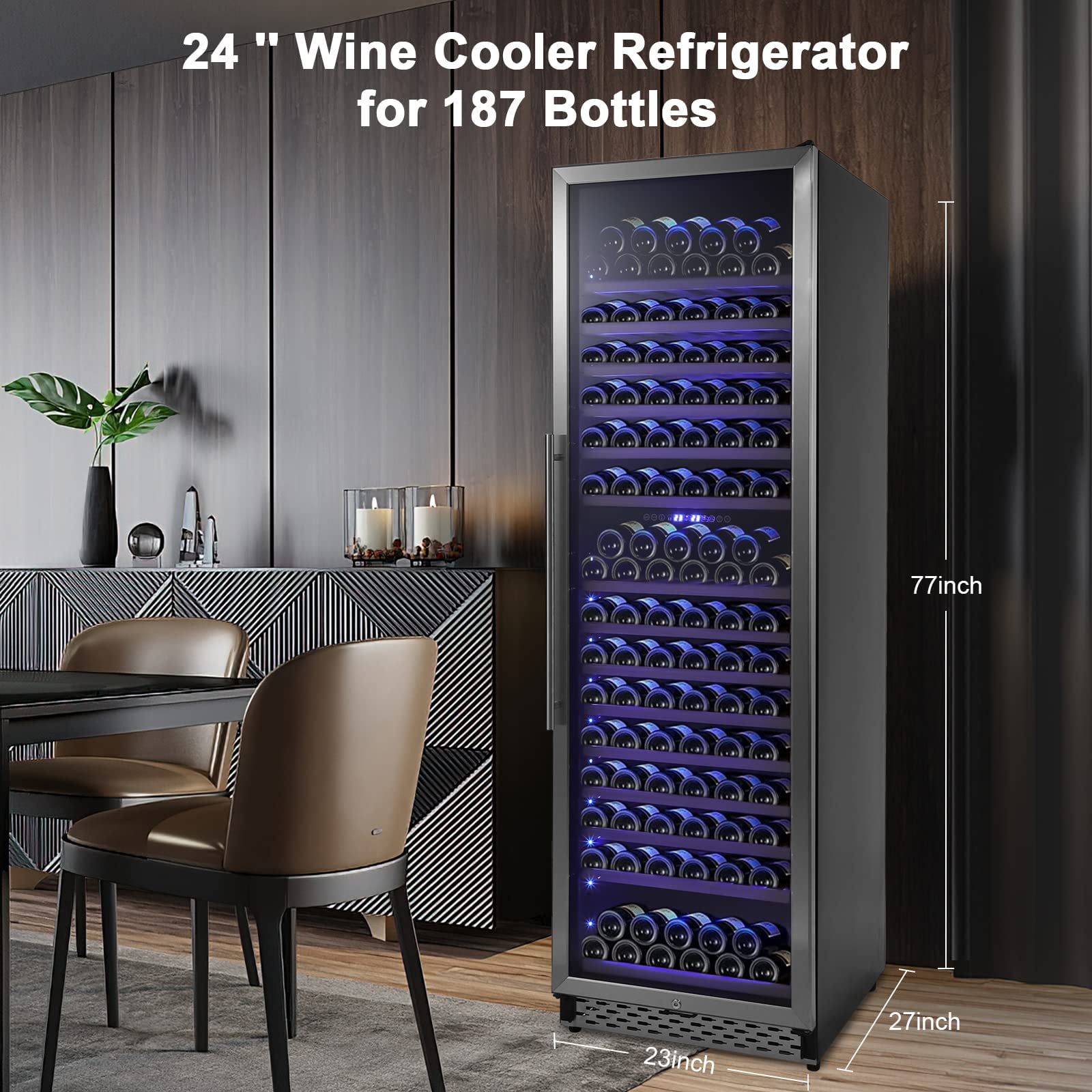 Wine Cooler Refrigerator 187 Bottles, 24 Inch Tall Wine Fridge Built-in ...