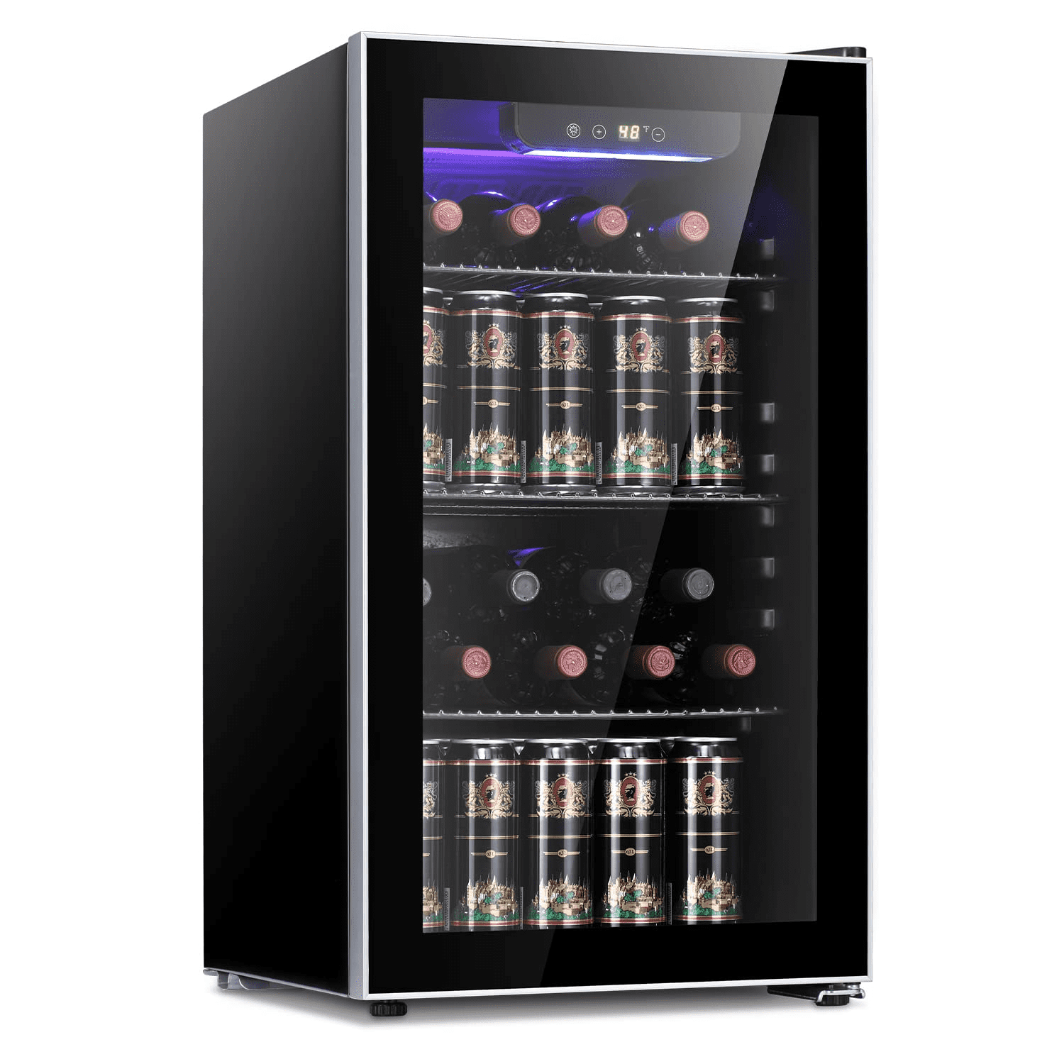 Wine Cooler Refrigerator Fridge 26 Bottles Freestanding Wine Chiller with Stainless Steel & Double-Layer Glass Door/Digital Memory Temperature Control,Black