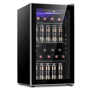 Wine Cooler Refrigerator Fridge 26 Bottles Freestanding Wine Chiller with Stainless Steel & Double-Layer Glass Door/Digital Memory Temperature Control,Black
