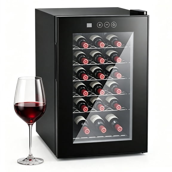 Wine Cooler Refrigerator with Glass Door, 18 bottle Freestanding Wine Cellar, Digital Touchscreen Compressor Wine Cooler for Kitchen