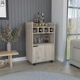 thumbnail image 1 of Wine Cooler on Wheels, Family Rustic Bar Cart with 2 Open Shelves 4 Wine Compartments and Cabinets, Wooden Storage Service Cart for Living Room Kitchen,Beige, 1 of 7