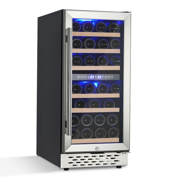 Wine Cooler Wine Fridge 28 Bottles, Dual Zone Wine Refrigerator with Glass Door, Adjustable Shelves, Digital Temperature Control, Freestanding/Built-in Wine Cooler Refrigerator